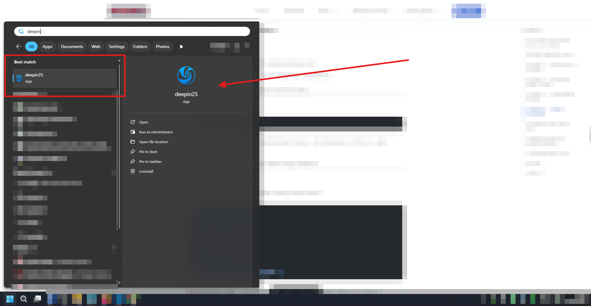 Start Menu Windows — aplikasi deepin25 muncul di daftar