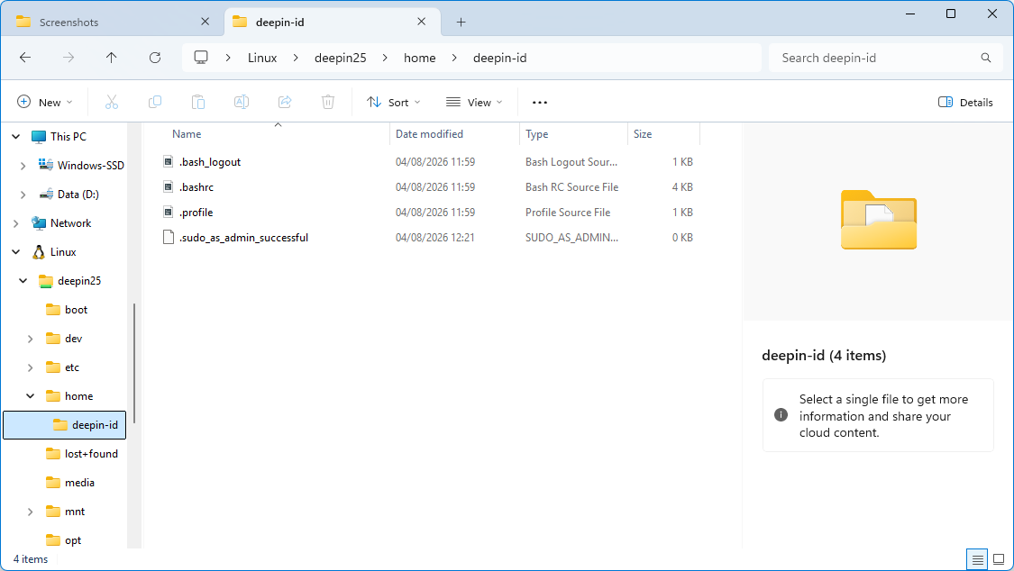File Explorer — akses sidebar Linux